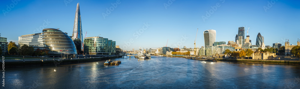 Panoramic view of London from the Tower Bridge
