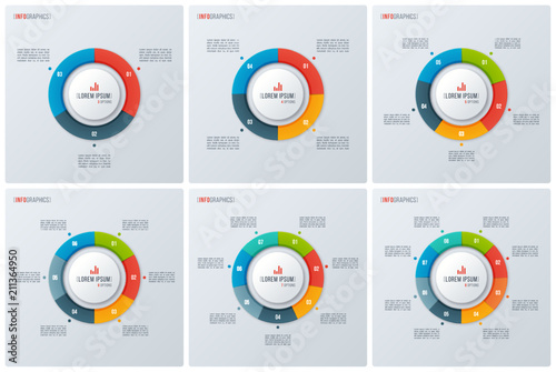 Set of modern style circle donut charts, infographic designs, vi