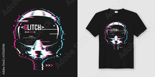 Stylish t-shirt and apparel trendy design with glitchy flight he