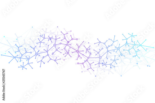 Scientific vector illustration genetic engineering and gene manipulation concept. DNA helix, DNA strand, molecule or atom, neurons. Abstract structure for Science or medical background photo