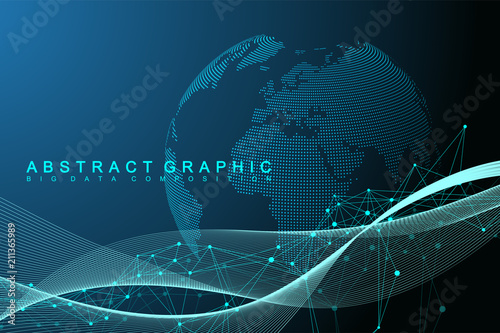 Big data visualization. Graphic abstract background communication. Perspective backdrop. Minimal array. Digital data visualization. Representing the global, international meaning. Vector illustration.
