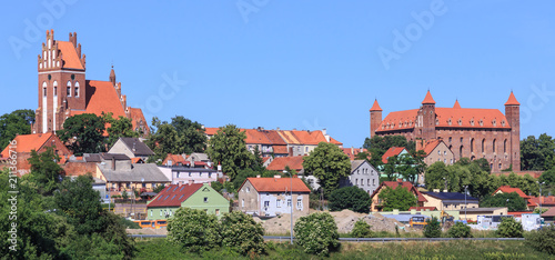 Panorama of Gniew with medieval brick castle of Teutonic Order and Church of St. Nicholas, Gdansk Pomerania, Poland