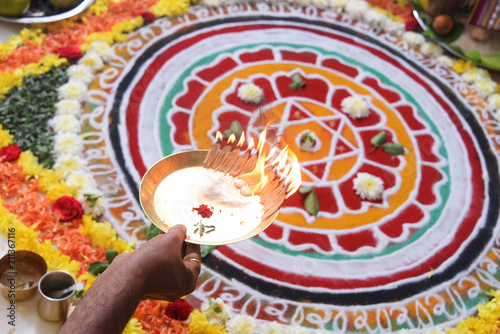     Indian Traditional Pooja with Chakra decoration 