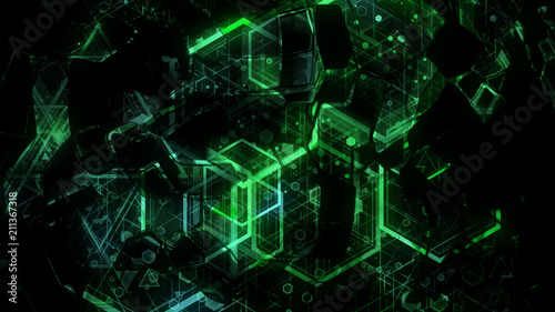 3D background rendering based on luminous color geometric shapes of different sizes