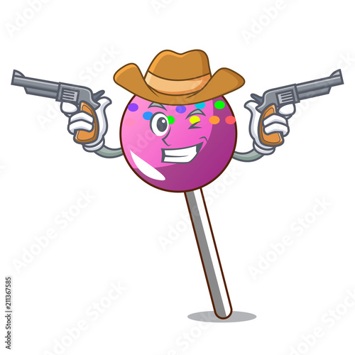 Cowboy lollipop with sprinkles character cartoon
