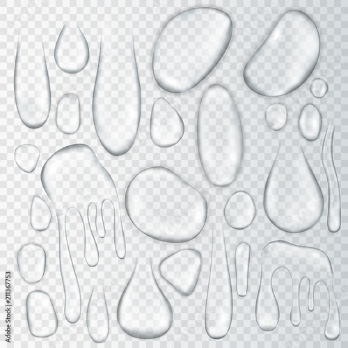 Realistic drops and drips of water on a transparent background vector illustration