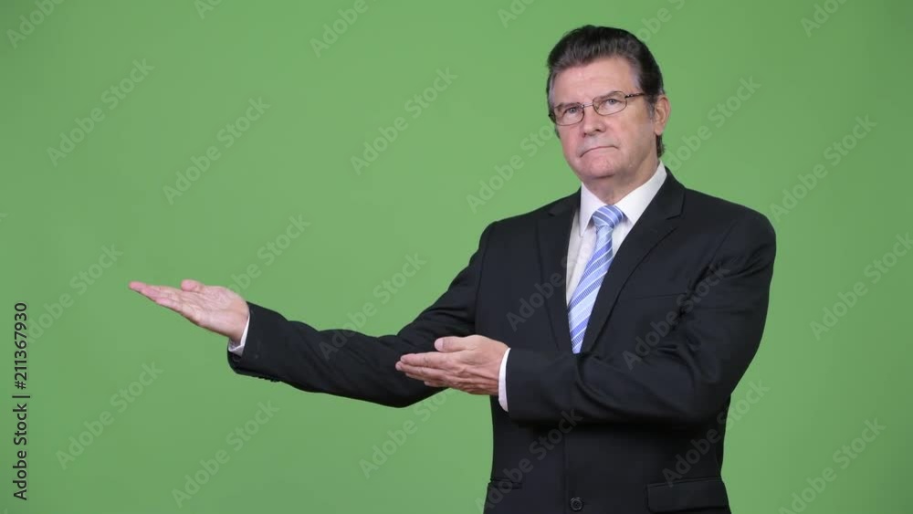 Senior handsome businessman showing something Senior handsome businessman showing something