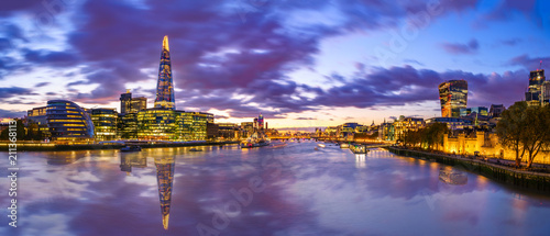  London skyline panorama at blue hour