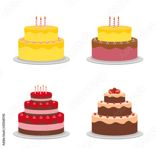 Birthday Cake Flat Icon Cllection Set for Your Design  Vector Illustration