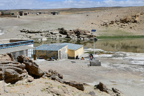 China, Tibet, hot radon springs on the Ganga Chu river photo