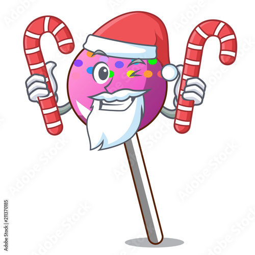 Santa with candy lollipop with sprinkles mascot cartoon