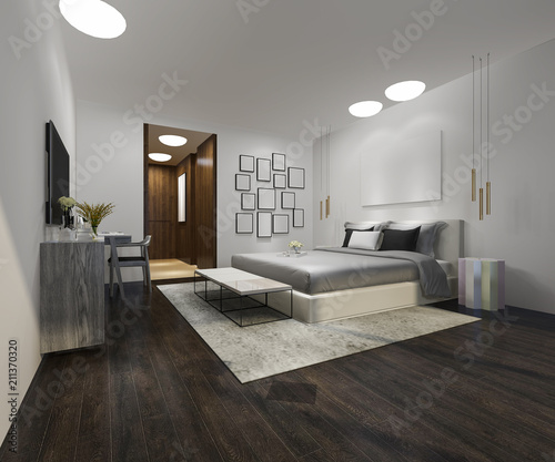 3d rendering wood beautiful loft minimal bedroom
