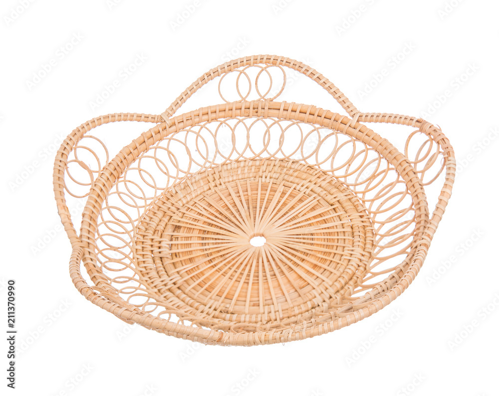 Wood basket wicker wooden in handmade 45 degree view Wood basket wicker wooden in handmade 45 degree view