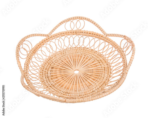 Wood basket wicker wooden in handmade 45 degree view