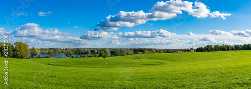 Panorama of Willen Lakeside Park in Milton Keynes, UK