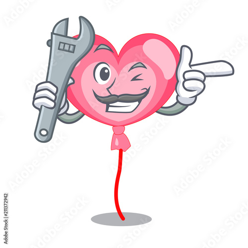 Mechanic ballon heart mascot cartoon