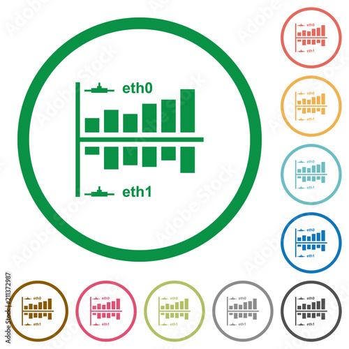 Network statistics flat icons with outlines