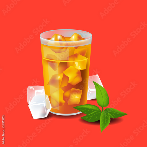 Vector illustration in real style about iced tea with ice