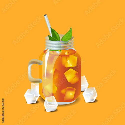 Vector illustration in real style about iced tea with ice