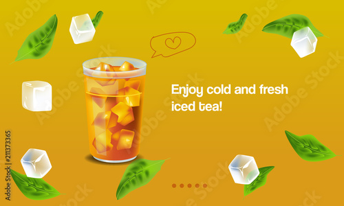 Vector illustration design template in realism style about iced tea