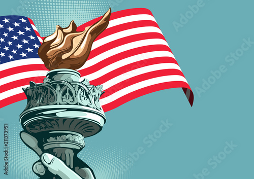 I love USA, Independence Day Horizontal Poster, Hand of the Statue of Liberty, vector illustration, you can place relevant content on the area.