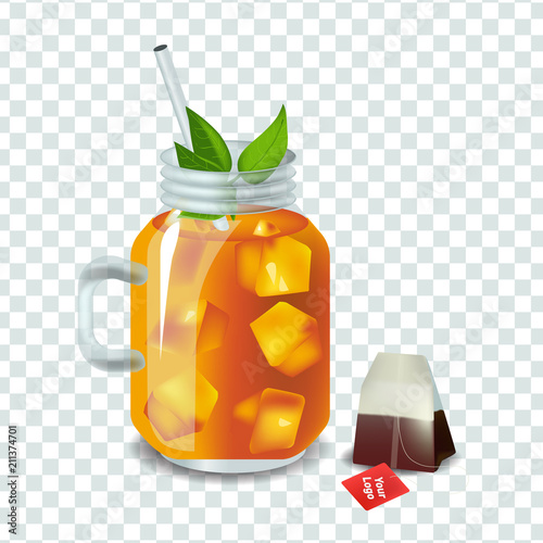 Vector illustration in real style about iced tea with ice