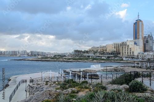 spinola bay, Malta - June 2018: shoreline photo