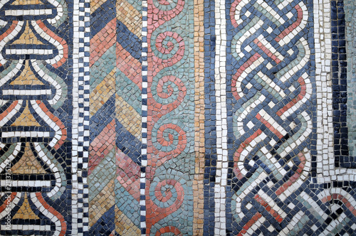 detail of an ancient roman wall mosaic