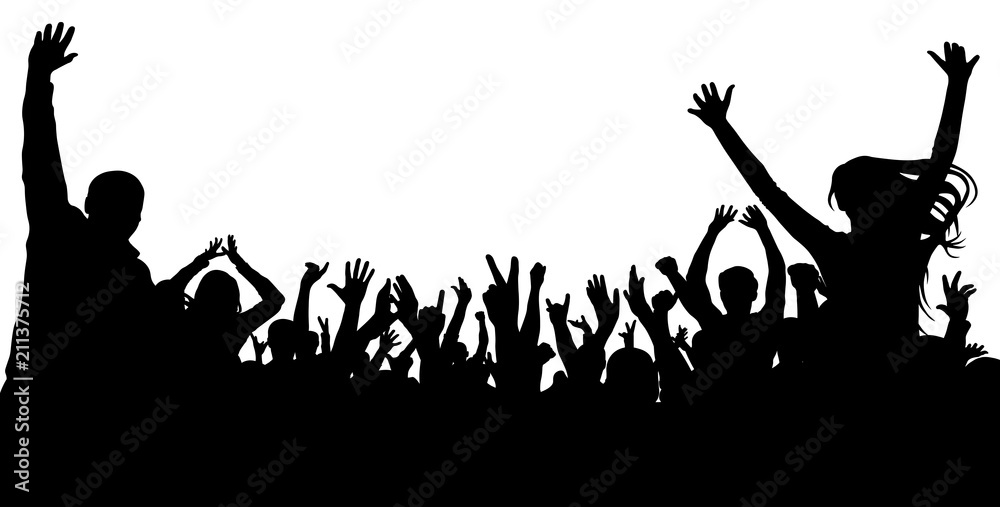 Crowd cheer people silhouette. Applauding audience, vector. Concert