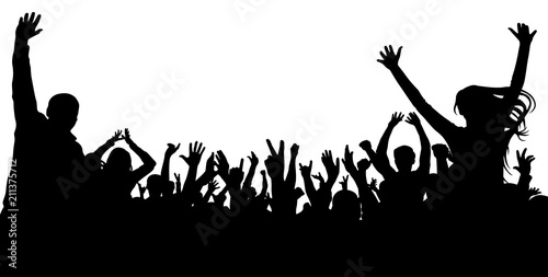 Crowd cheer people silhouette. Applauding audience, vector. Concert, party
