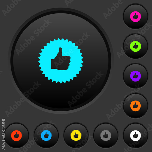 Thumbs up sticker dark push buttons with color icons
