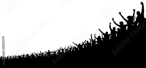 Crowd of sports fans. Sports cheerful audience. Crowd of people in the stadium, arena. Silhouette vector