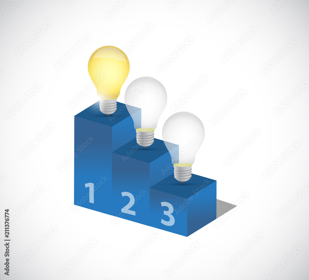 Glowing idea light bulb on top of the leader podium. Glowing idea light bulb on top of the leader podium.
