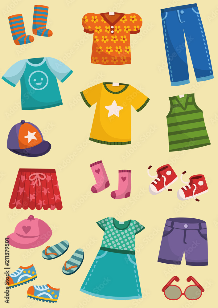 Vector illustration of kids clothing set. Stock Vector | Adobe Stock