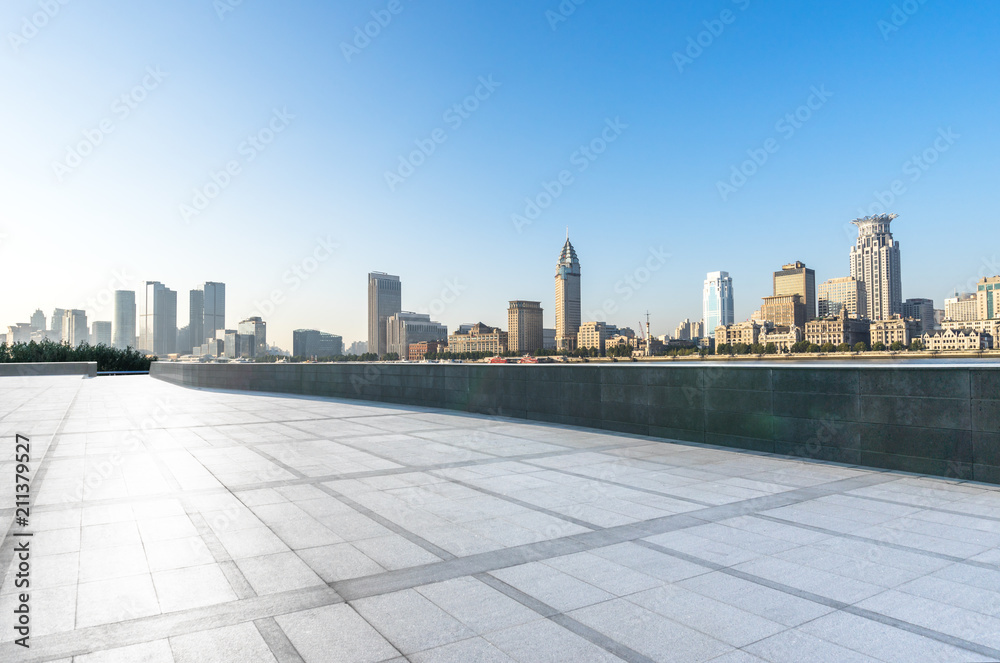 empty square with city skyline