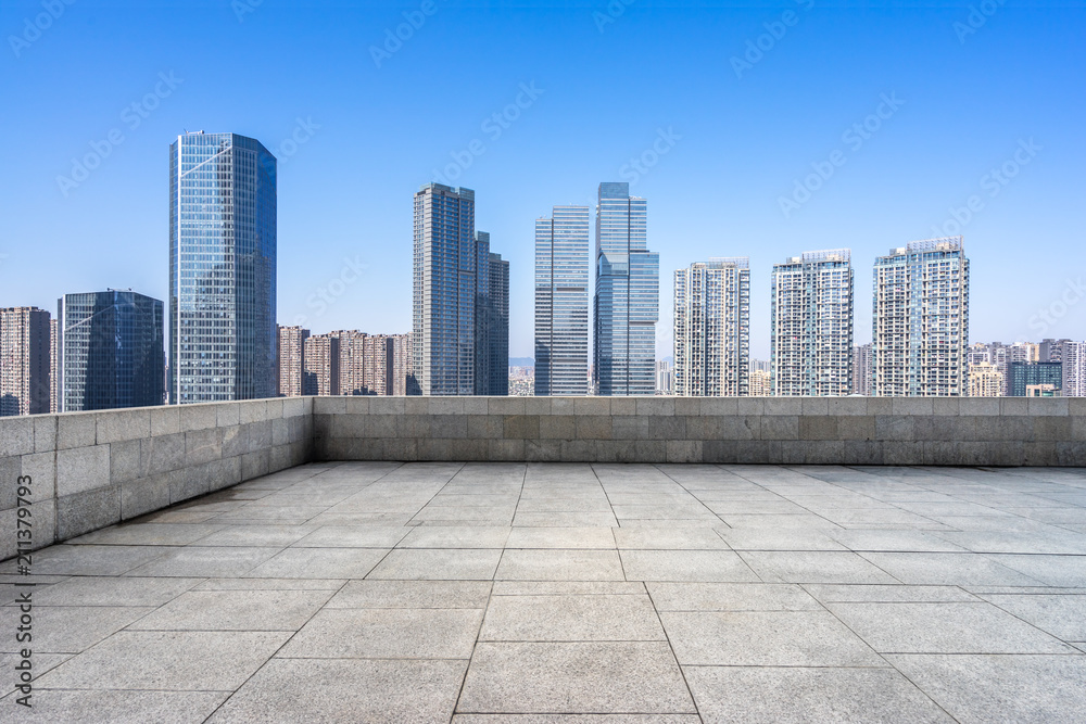 empty square with city skyline