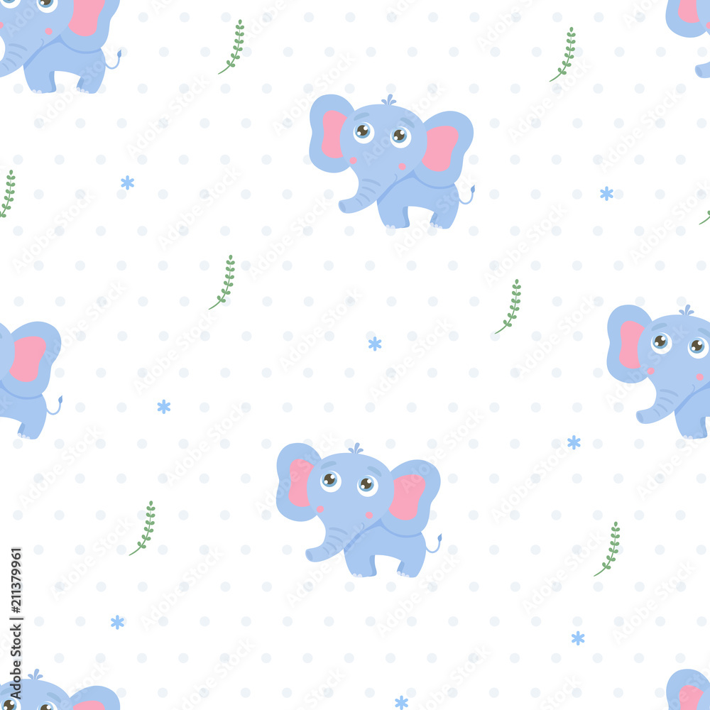 Cute elephant seamless background.