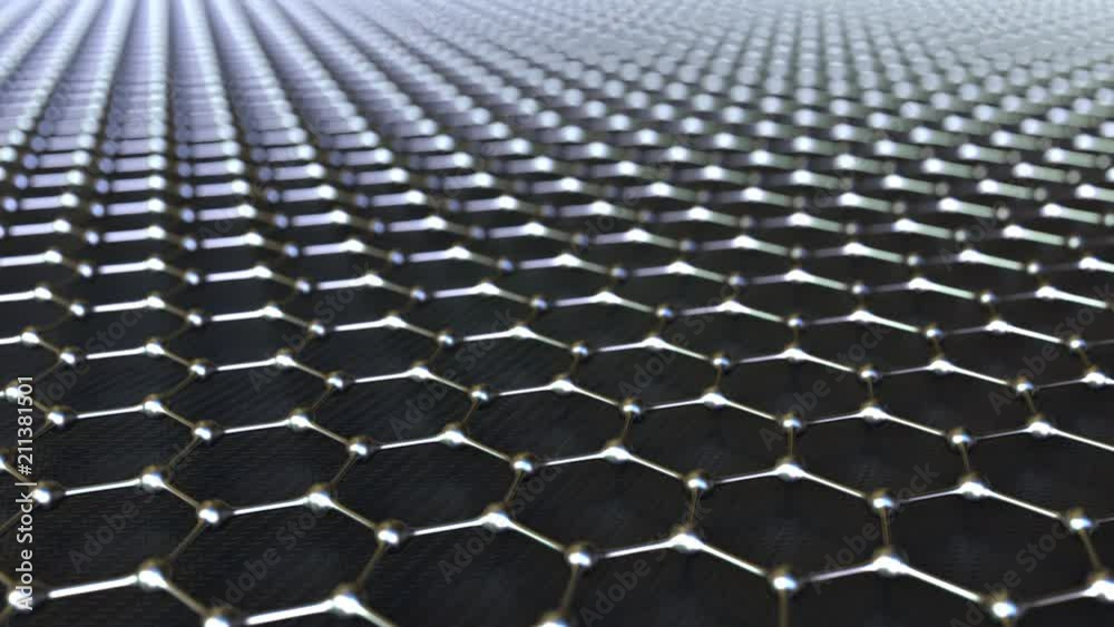 Hexagonal atomic structure. Nanotechnology or modern science related loopable motion background