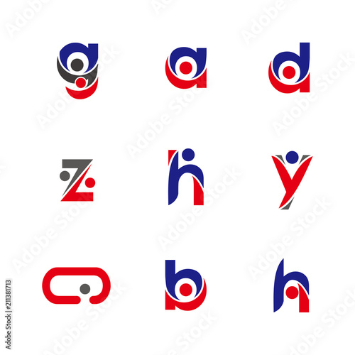 Alphabet letters set with abstract people design element. Corporate branding identity design template. People letters collection. Vector illustration