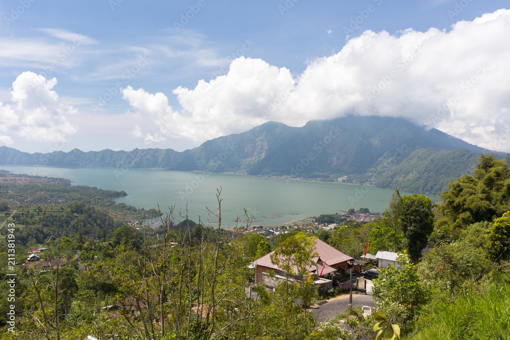 Mountain Abang Kintamani and lake - panoramic view