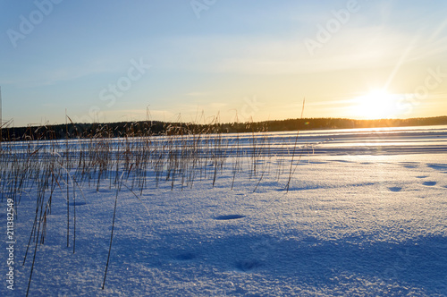 Skandinavien winter sunset frozen lake © Andreas
