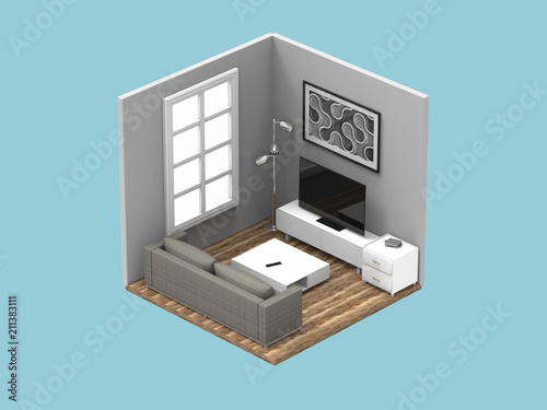 Isometric Livingroom 3D Render