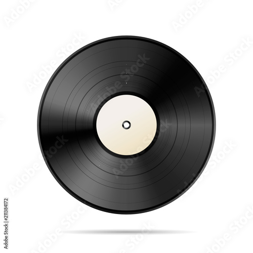 Vintage black vinyl disc template on white