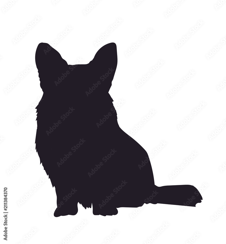 dog sitting, silhouette, vector