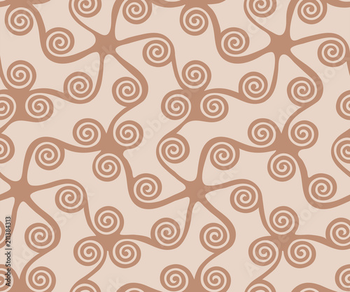 Seamless greek key pattern, seamless curl and swirl, seamless fabric print,  seamless beige background