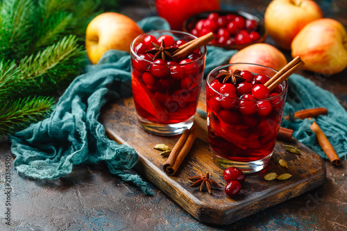 Glasses with hot punch for winter. Mulled wine