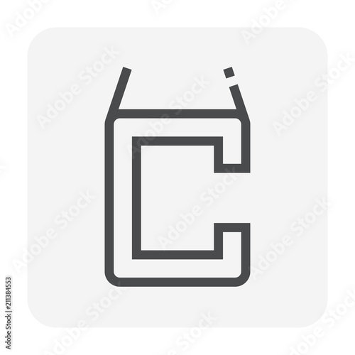 Steel product vector icon. C profile shape and long. That alloy of iron consist of carbon and high tensile strength.  Use as beam, frame, girder or structure in engineering and construction industry.