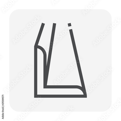Steel product icon. L chanel profile shape. That alloy of iron from steel production industry and metallurgy used as beam, bar, frame, girder, structure in engineering, construction building material.