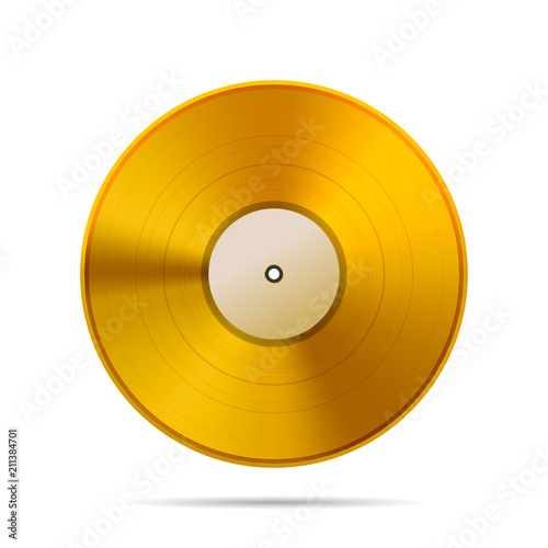 Vintage golden vinyl disc template on white