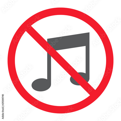 No music glyph icon, prohibition and forbidden, no melody sign vector graphics, a solid pattern on a white background, eps 10.